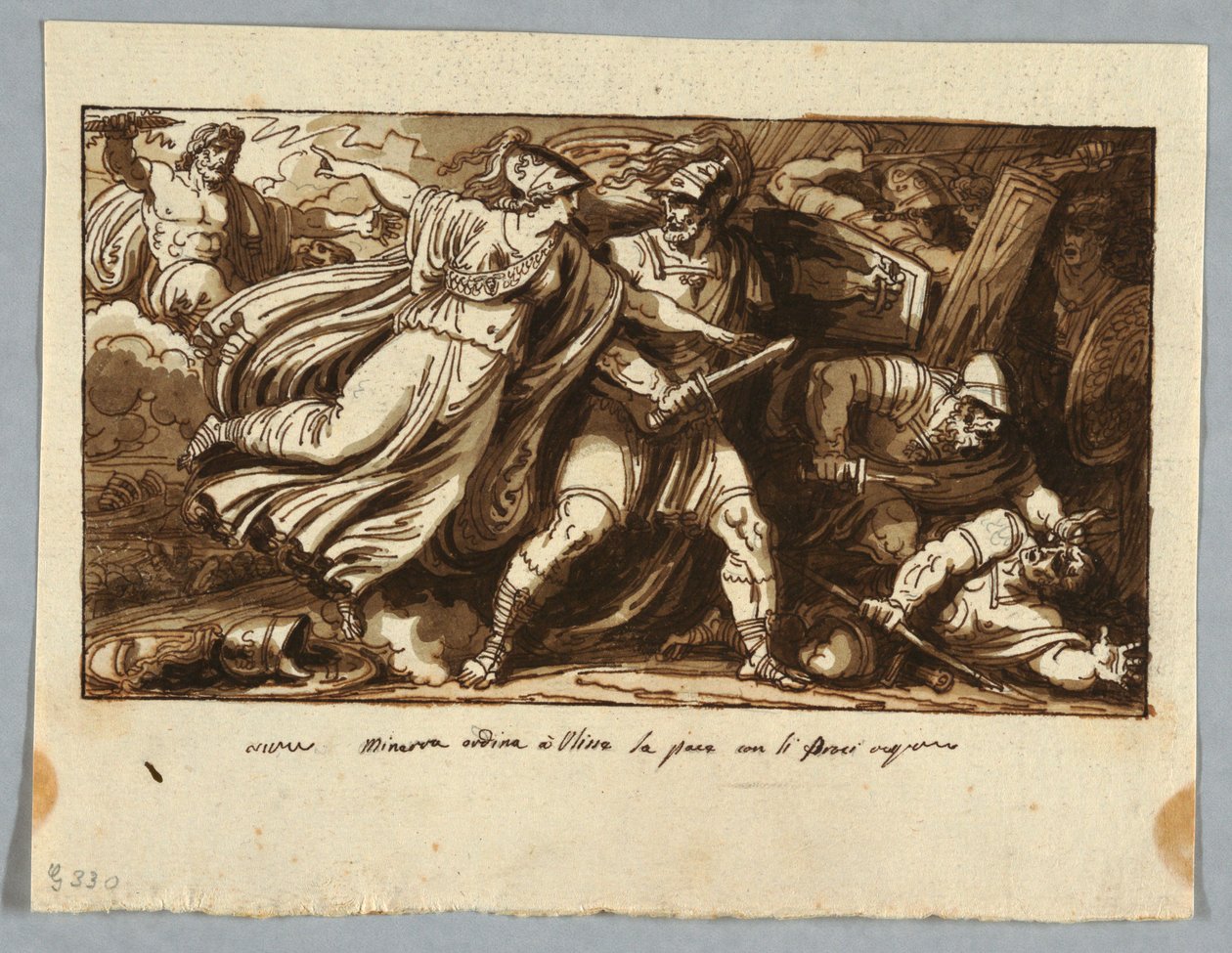 Sheet from a Sketchbook: Minerva Orders Ulysses to Make Peace with the Suitors of Penelope, before 1805 by Felice Giani