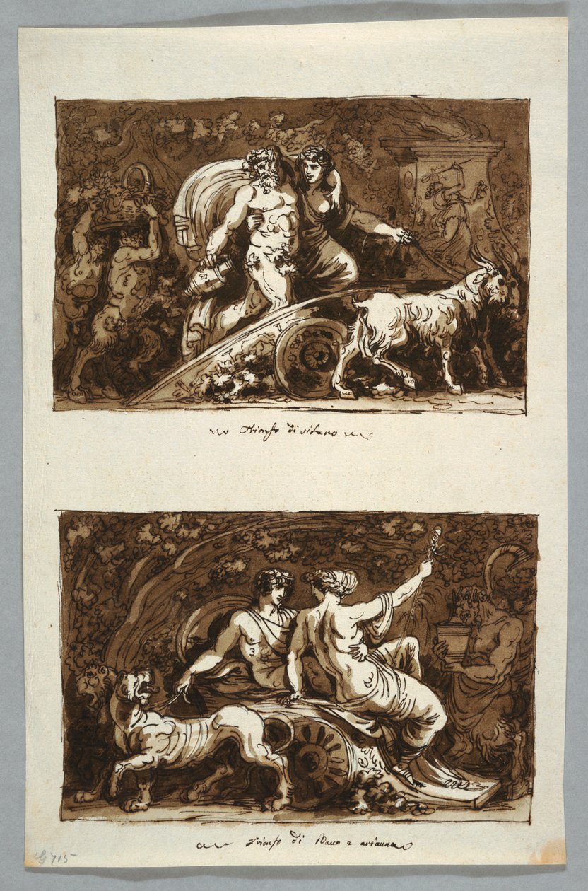 Sheet from a Sketchbook: Triumph of Silenus and Triumph of Bacchus and Ariadne, 1800–1802 by Felice Giani