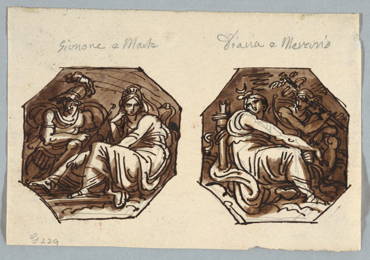 Mars and Juno; Mercury and Diana set in Diagonal Composition by Felice Giani