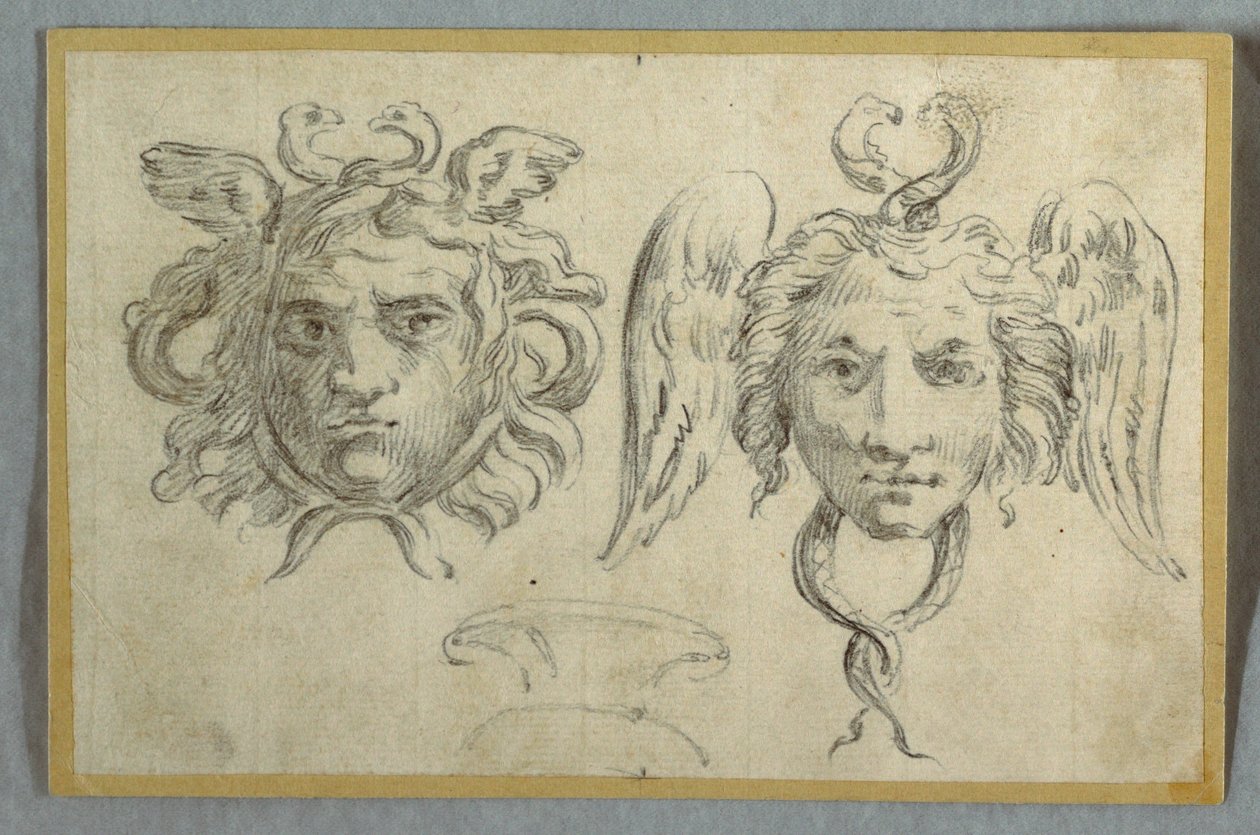 Mask with Two Heads; Mask with Two Serpent Heads by Felice Giani