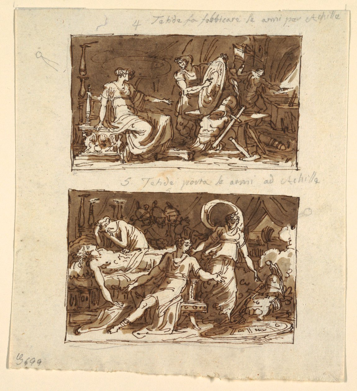 Thetis in the Workshop of Hephaestus; Thetis Showing the Armor to ...
