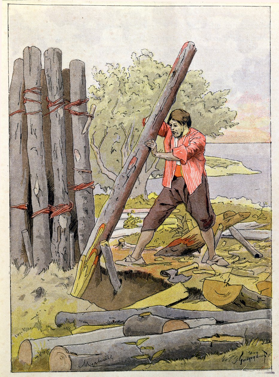 Robinson Crusoe Building His First Dwelling by Felicien baron de Myrbach-Rheinfeld