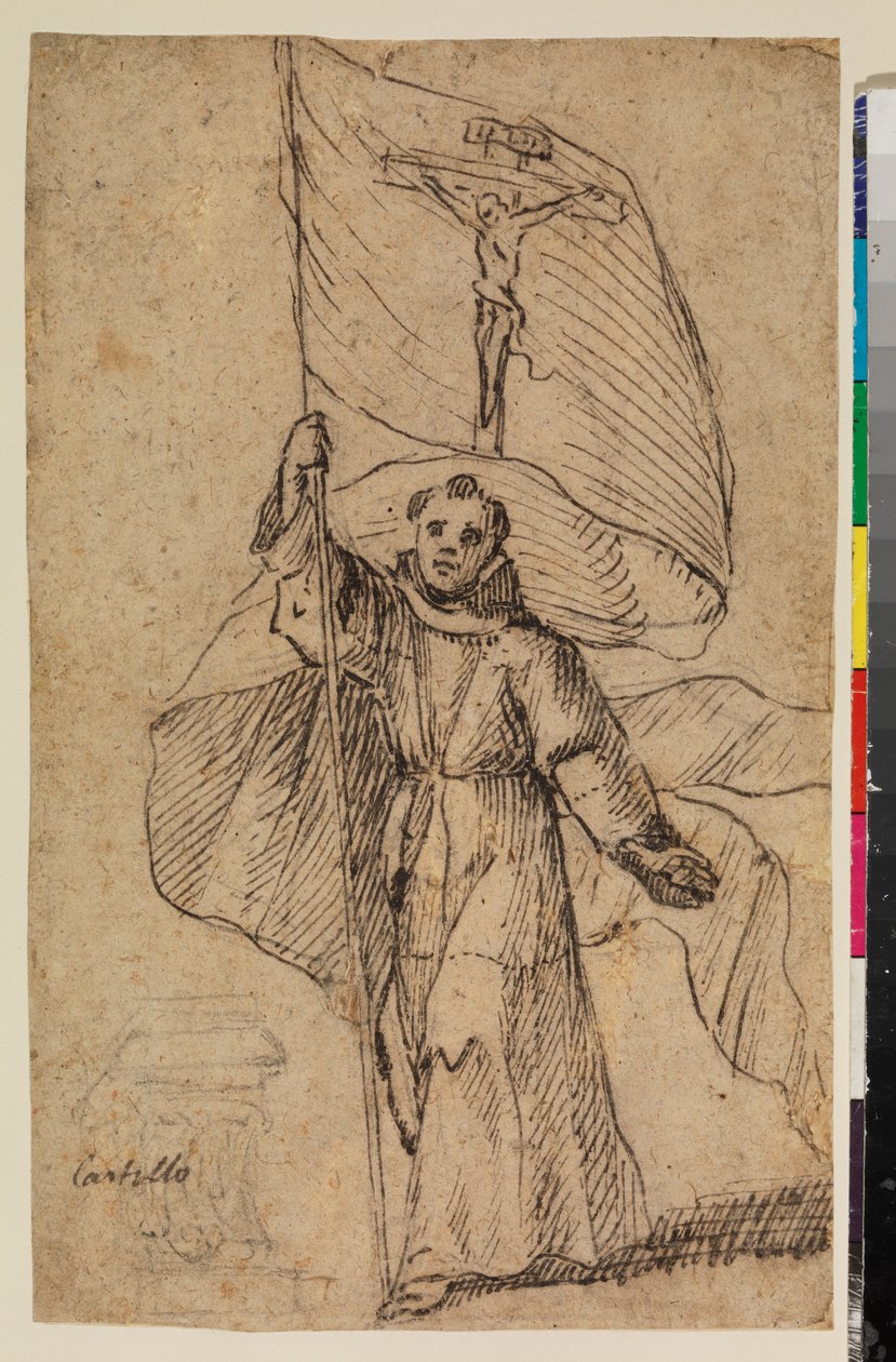 Franciscan Monk Holding a Banner with the Crucifix by Felipe Gomez de Valencia