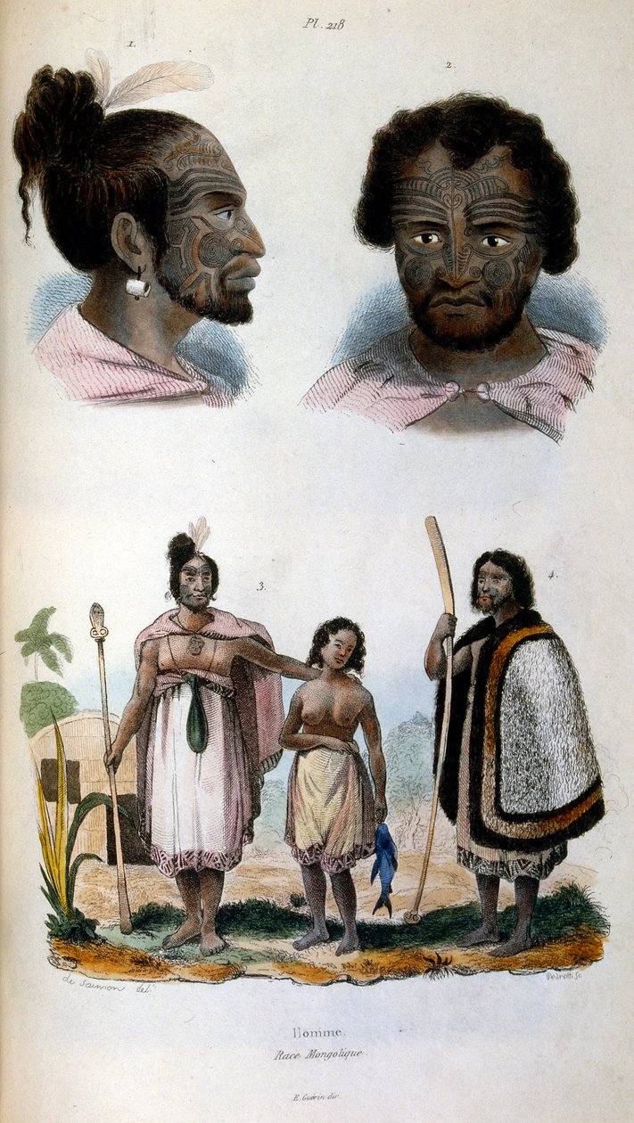 Anthropological illustration depicting the Maori Race by Felix-Edouard Guerin