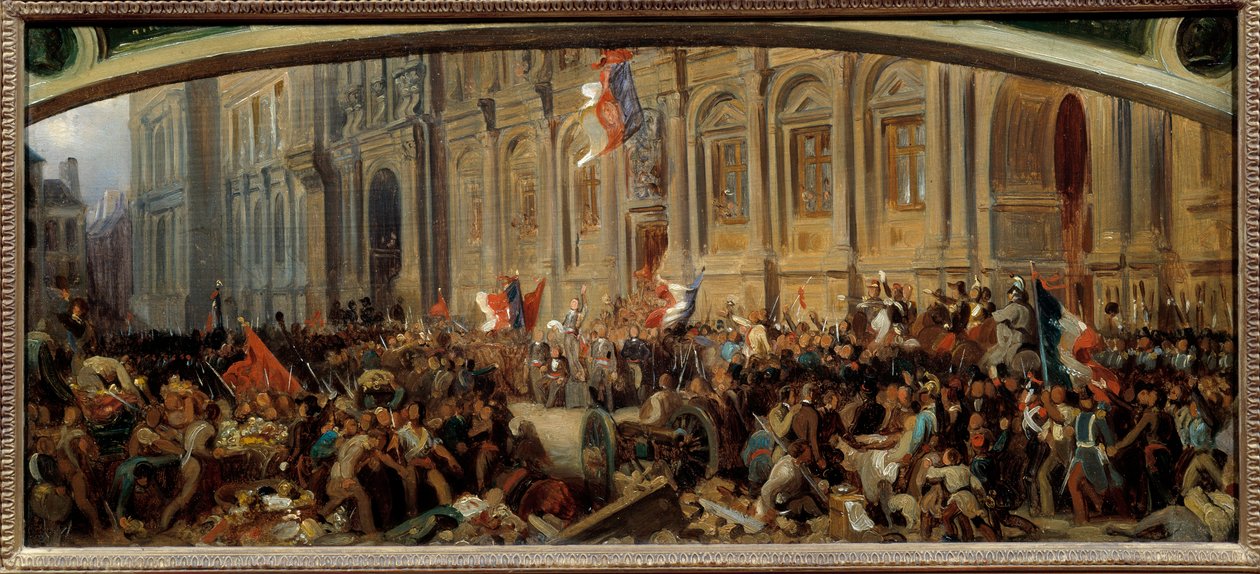Revolution of 1848: Alphonse de Lamartine Rejects the Red Flag at the Town Hall by Felix (after) Philippoteaux