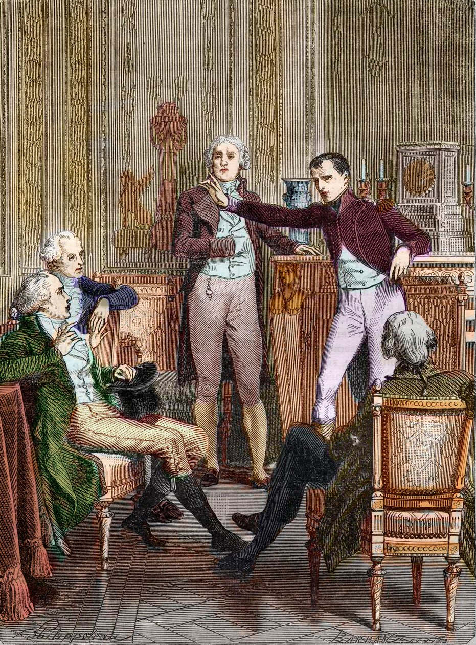 The First Consul Bonaparte talking to the mathematician Gaspard Monge - Engraving by Felix Philippoteaux (1815-1884) by Felix (after) Philippoteaux