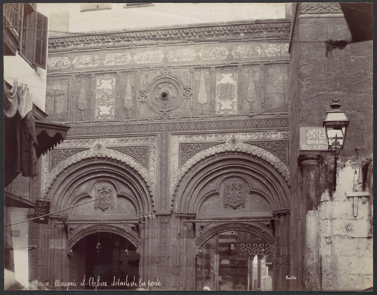 Cairo. Mosque el-Arhar, Door Details by Félix Bonfils