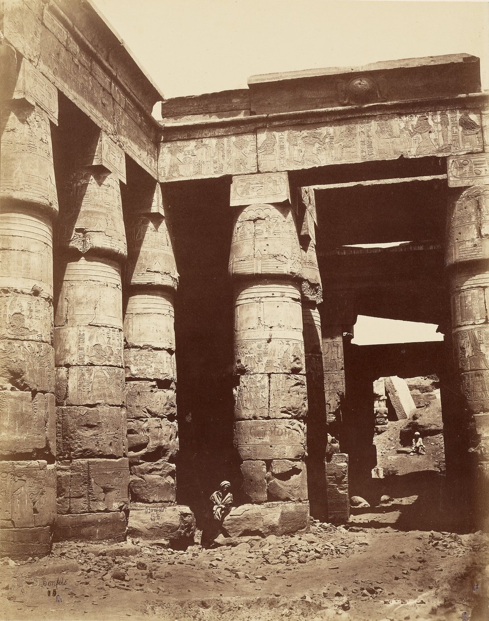 Interior of the First Courtyard of the Temple of Ramesses III at Karnak [Thebes] by Félix Bonfils