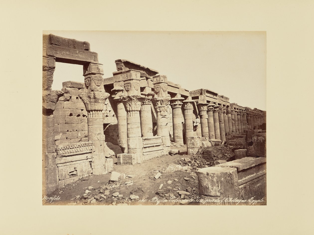 Philae. Colonnade of Isis, taken from the Obelisk (Egypt) by Félix Bonfils