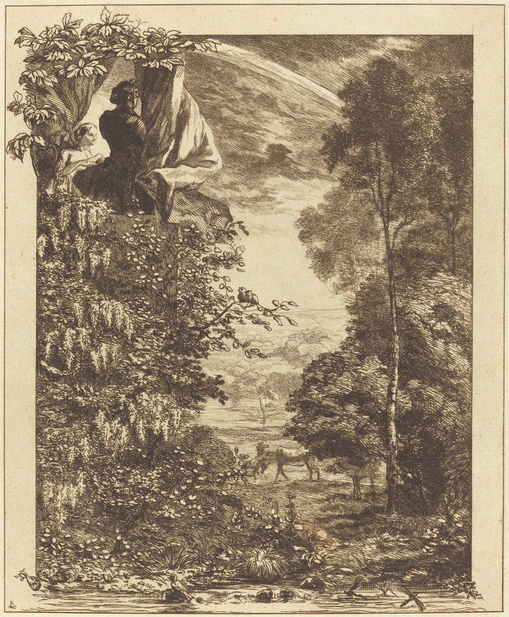 A Rainbow Landscape with Two Women Viewing it from Above by Felix Bracquemond