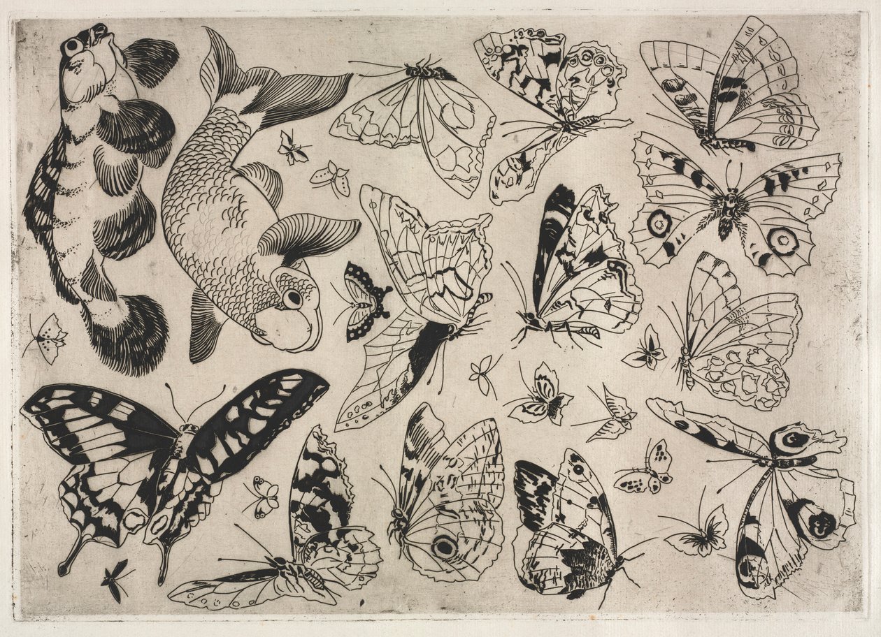 Dinner Service Rousseau service: Butterflies and Fish no. 16, 1866 by Felix Bracquemond