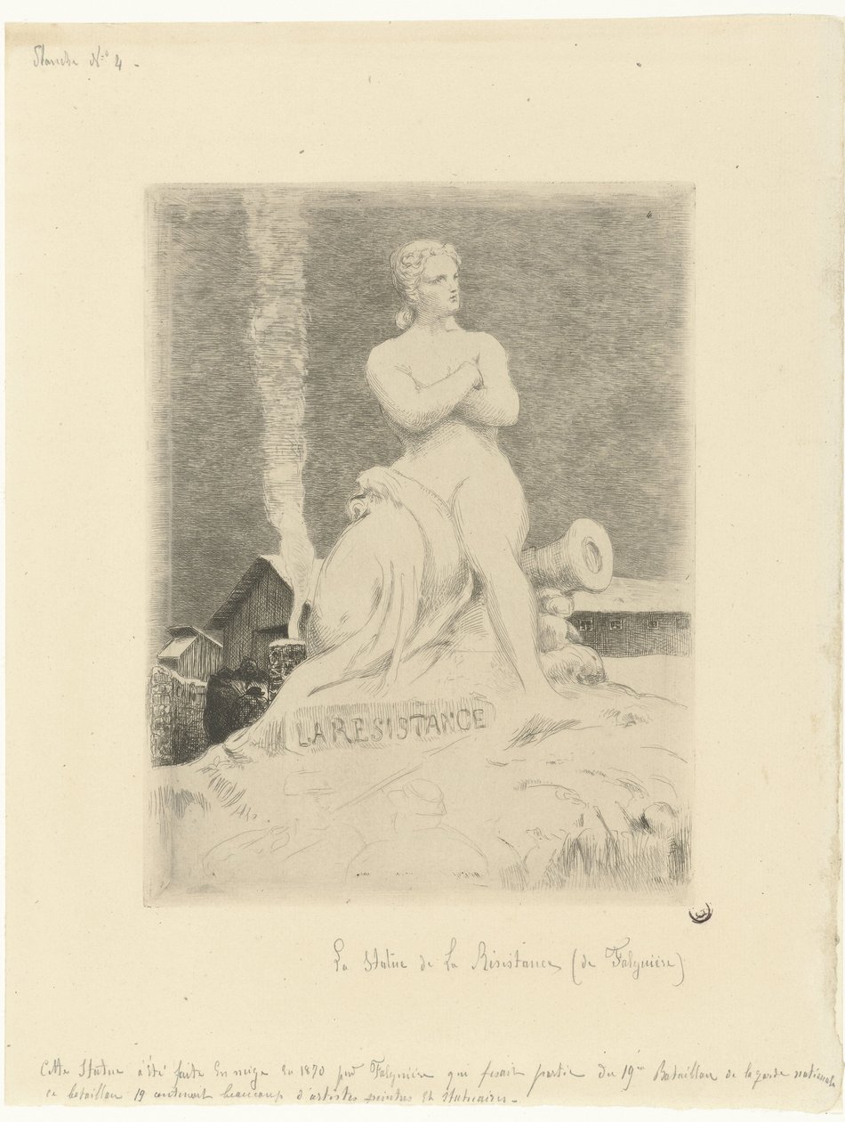 Statue La Résistance by Alexandre Falguière and Soldiers During the Siege of Paris by Felix Bracquemond