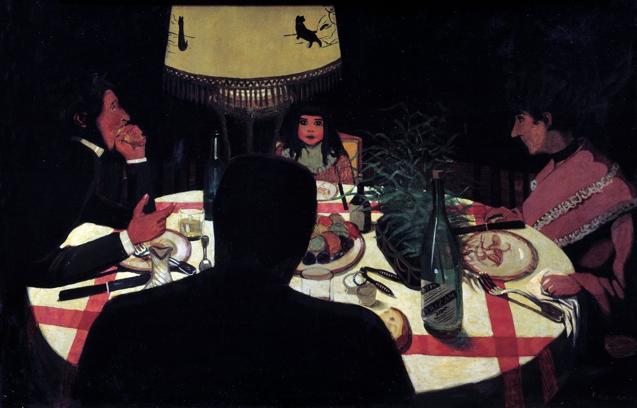 Dinner, Lamp Effect by Felix Edouard Vallotton