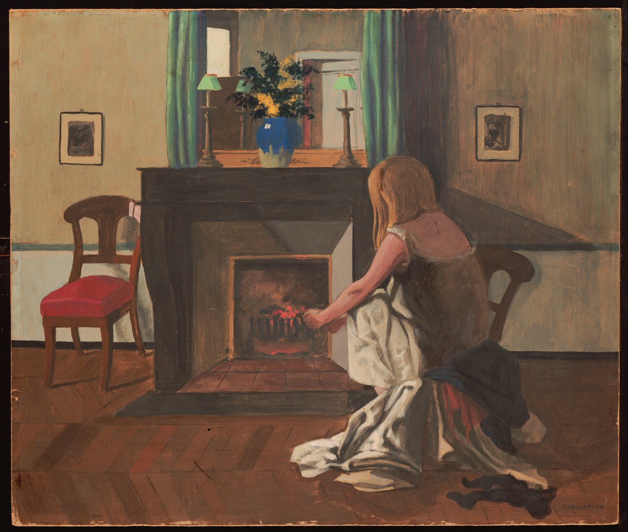 Interior with a Woman in a Nightgown by Felix Edouard Vallotton