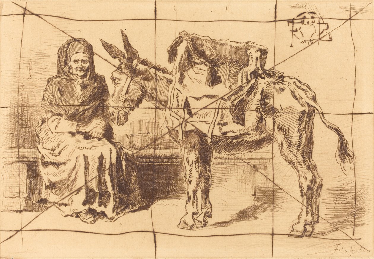 Seated Woman and Ass by Felix Hilaire Buhot