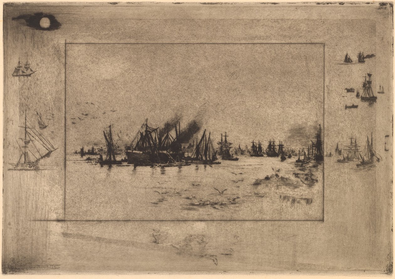 Le Port aux Mouettes, Port with Seagulls by Felix Hilaire Buhot