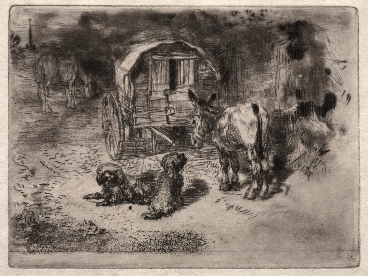 The Guardians of the House, or the Friends of the Saltimbanque by Felix Hilaire Buhot