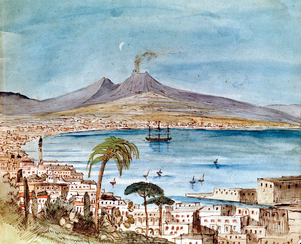 Watercolour of Mount Vesuvius by Felix Mendelssohn from a picture book for his son Paul by Felix Mendelssohn