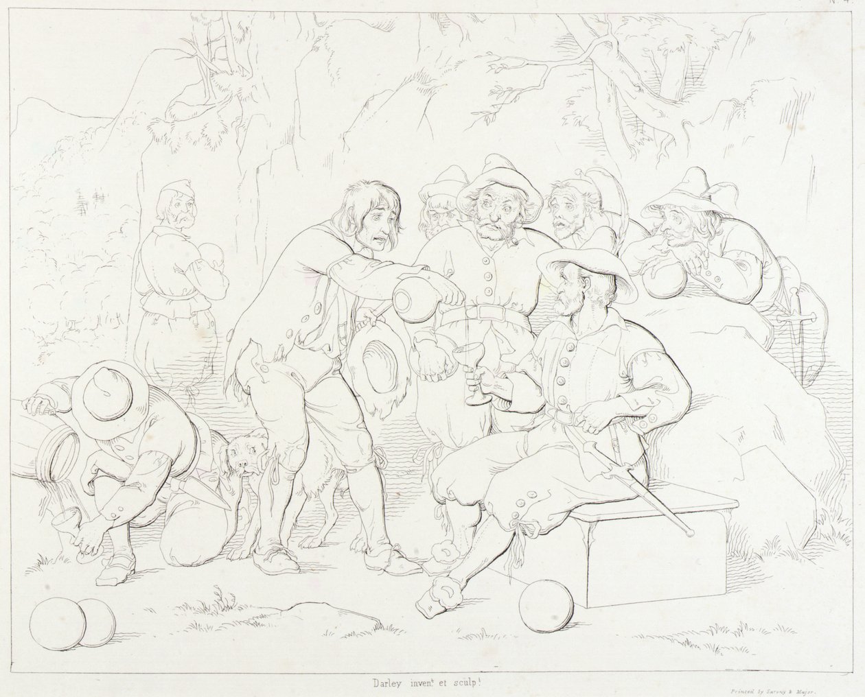 Rip Van Winkle, Rip Serving Liquor to the Strange Men in the Mountains (illustration) by Felix Octavius Carr Darley