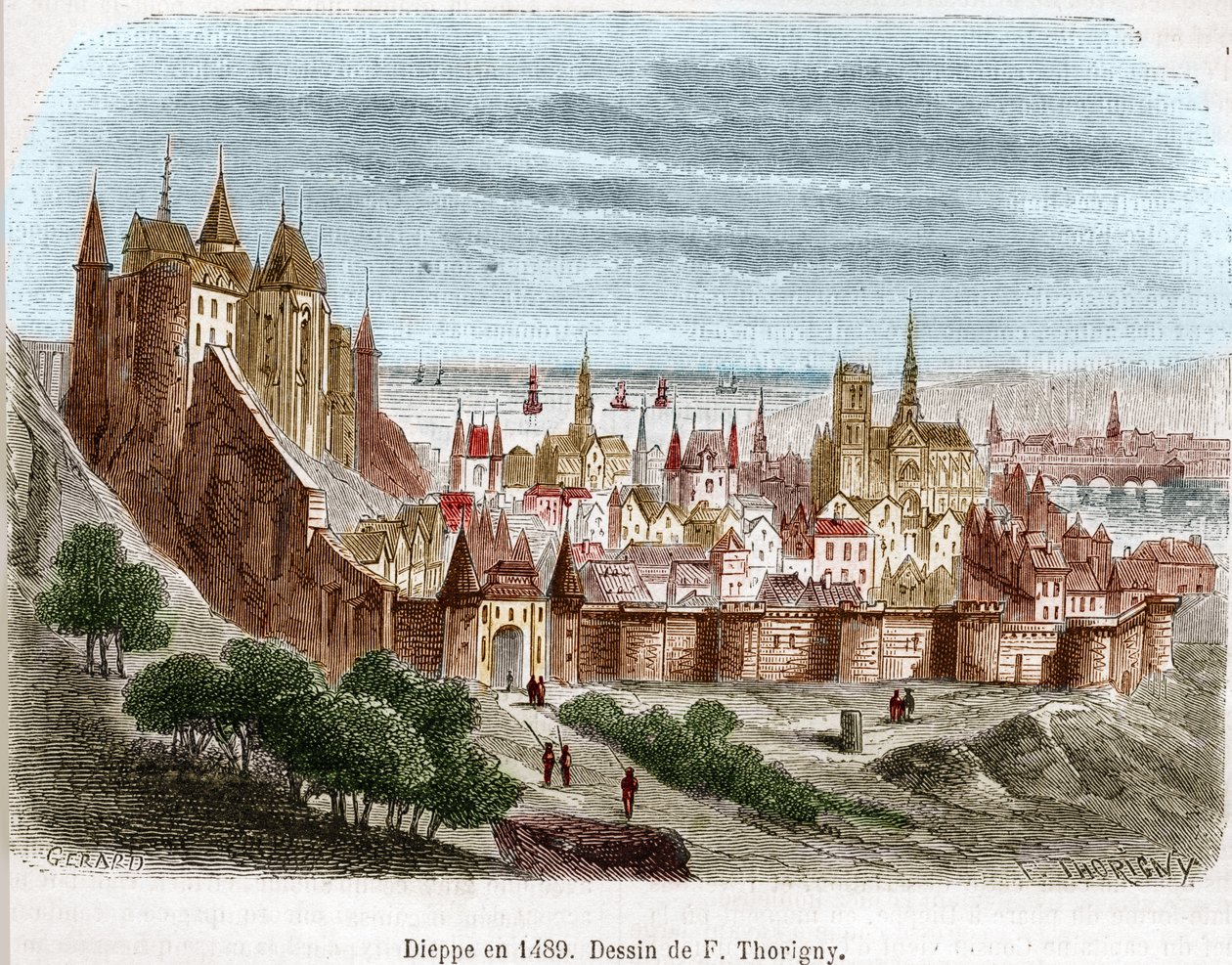 The city of Dieppe with its castle (Seine Maritime) in Normandy in 1489. by Felix Thorigny