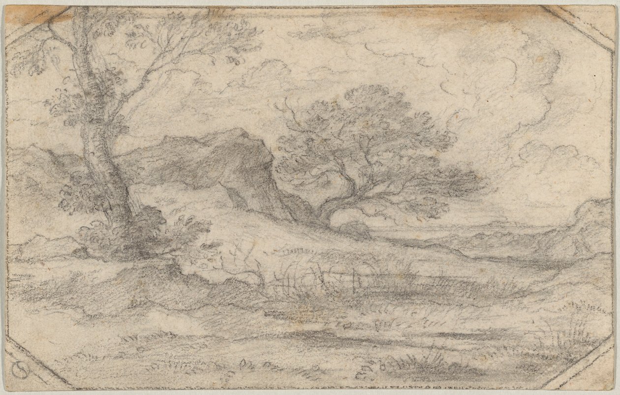 Ideal Landscape with Two Trees and Rock Massif by Ferdinand (Johann Heinrich Ferdinand) von Olivier