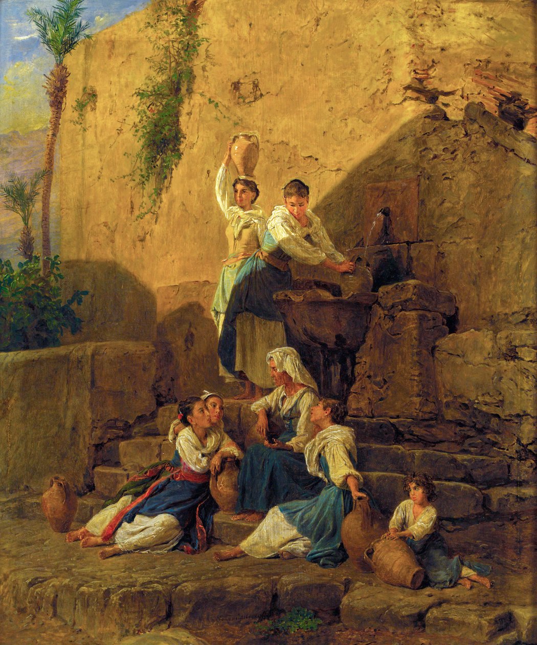 At the Fountain in Taormina by Ferdinand Georg Waldmuller