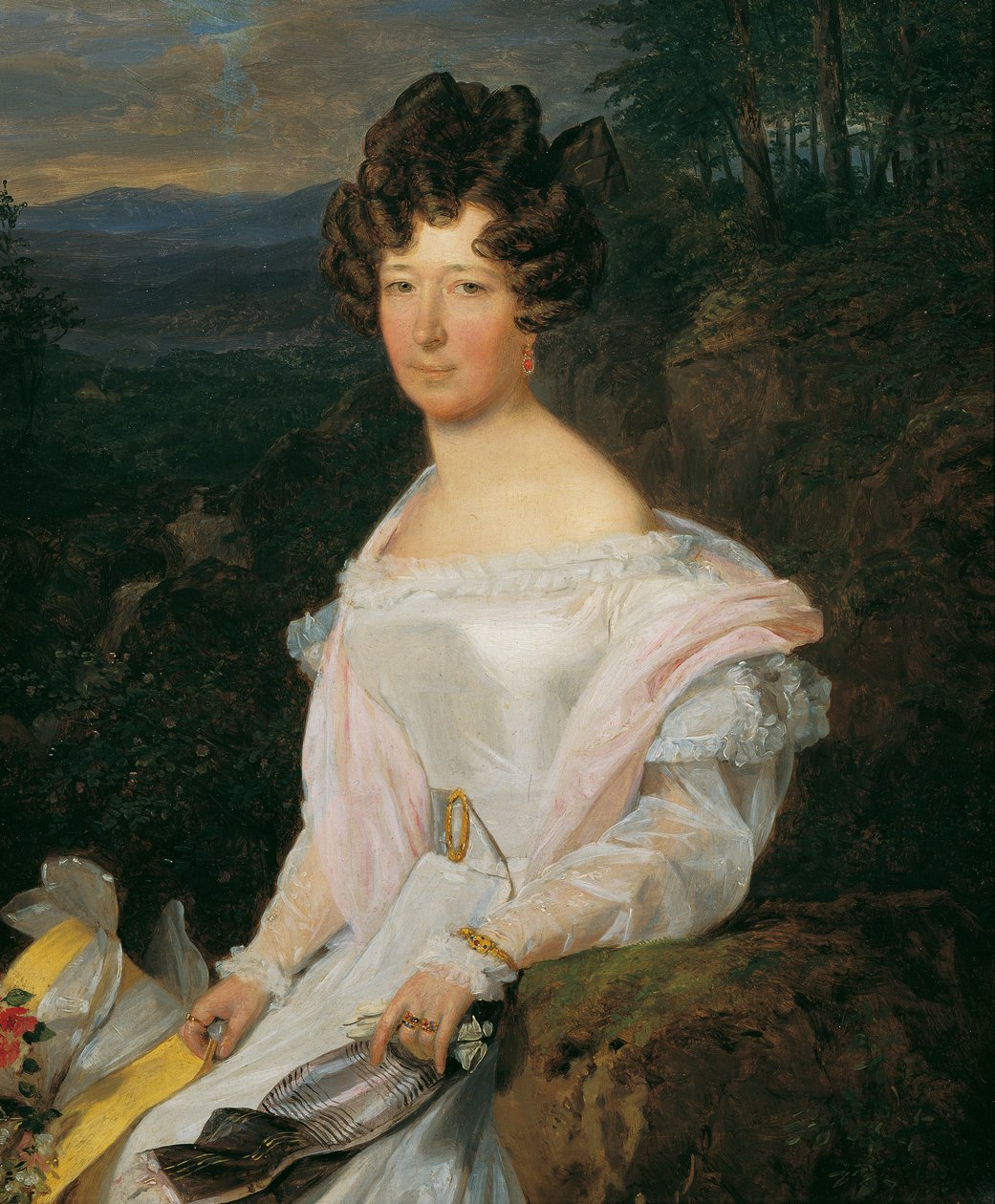 Lady in White Dress Before a Vienna Woods Landscape by Ferdinand Georg Waldmuller