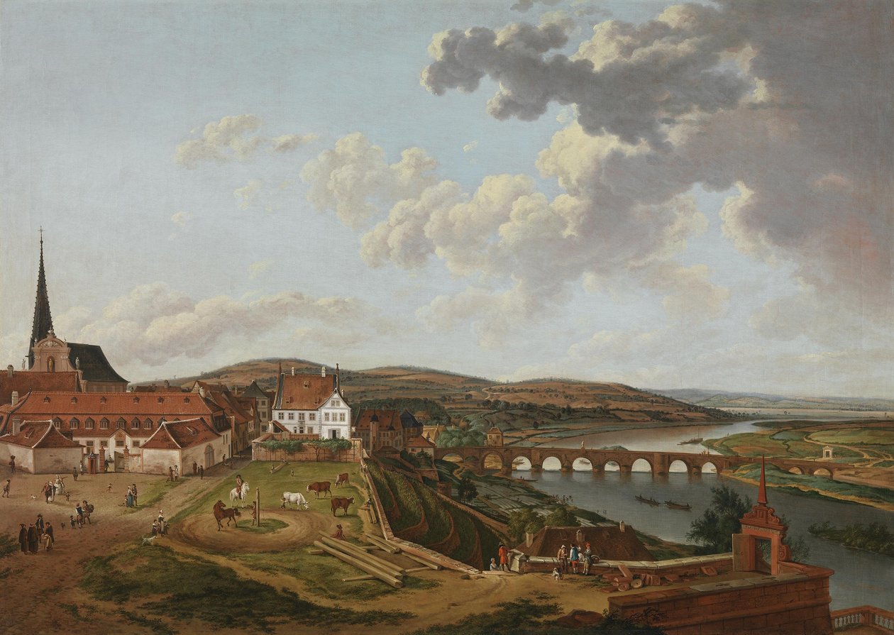 View from Aschaffenburg Castle of the Marstall and the Main Bridge (Aschaffenburg Cycle) by Ferdinand Kobell