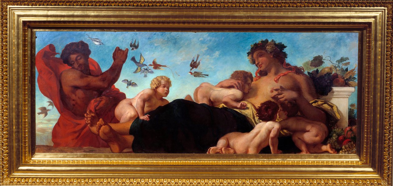 Agriculture A mother breastfeeding her children by Ferdinand Victor Eugene Delacroix