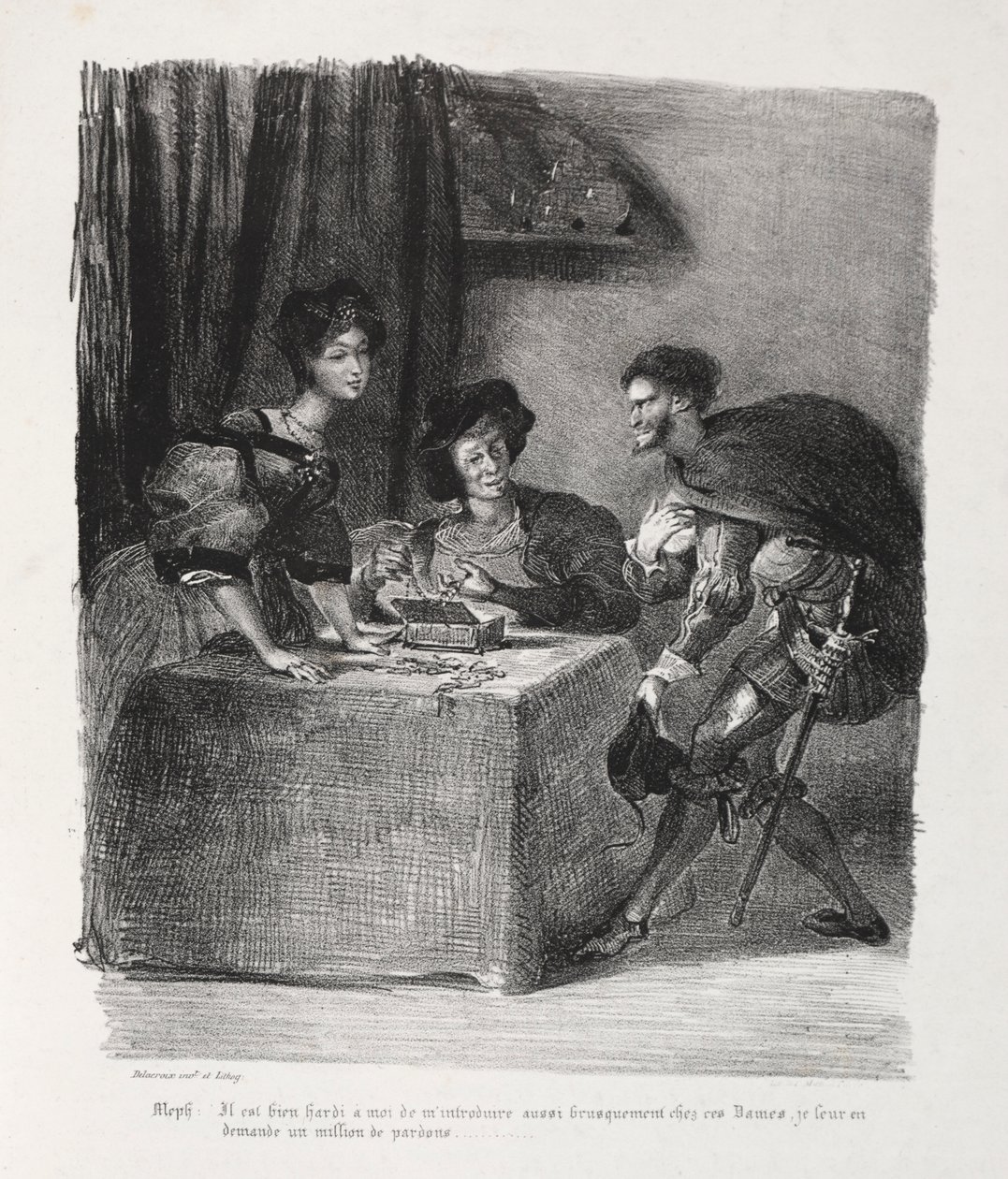 Illustrations for Faust: Mephistopheles is at Marthe by Ferdinand Victor Eugene Delacroix