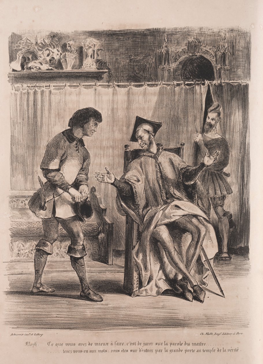 Illustrations for Faust: Mephistopheles Receives the Schoolboy, 1828 by Ferdinand Victor Eugene Delacroix
