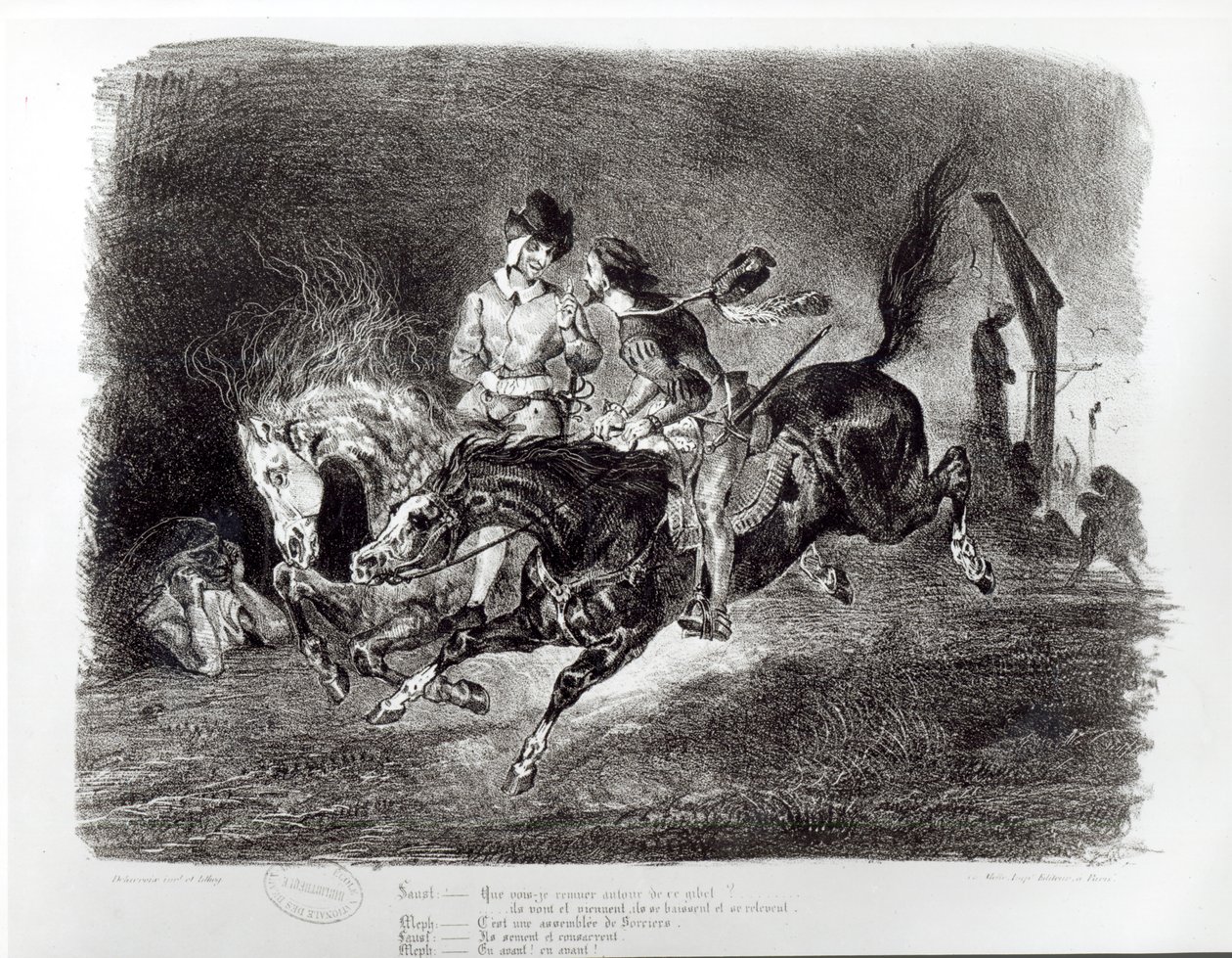 Mephistopheles and Faust Riding in the Night, Illustration for Faust by Goethe, 1828 by Ferdinand Victor Eugene Delacroix