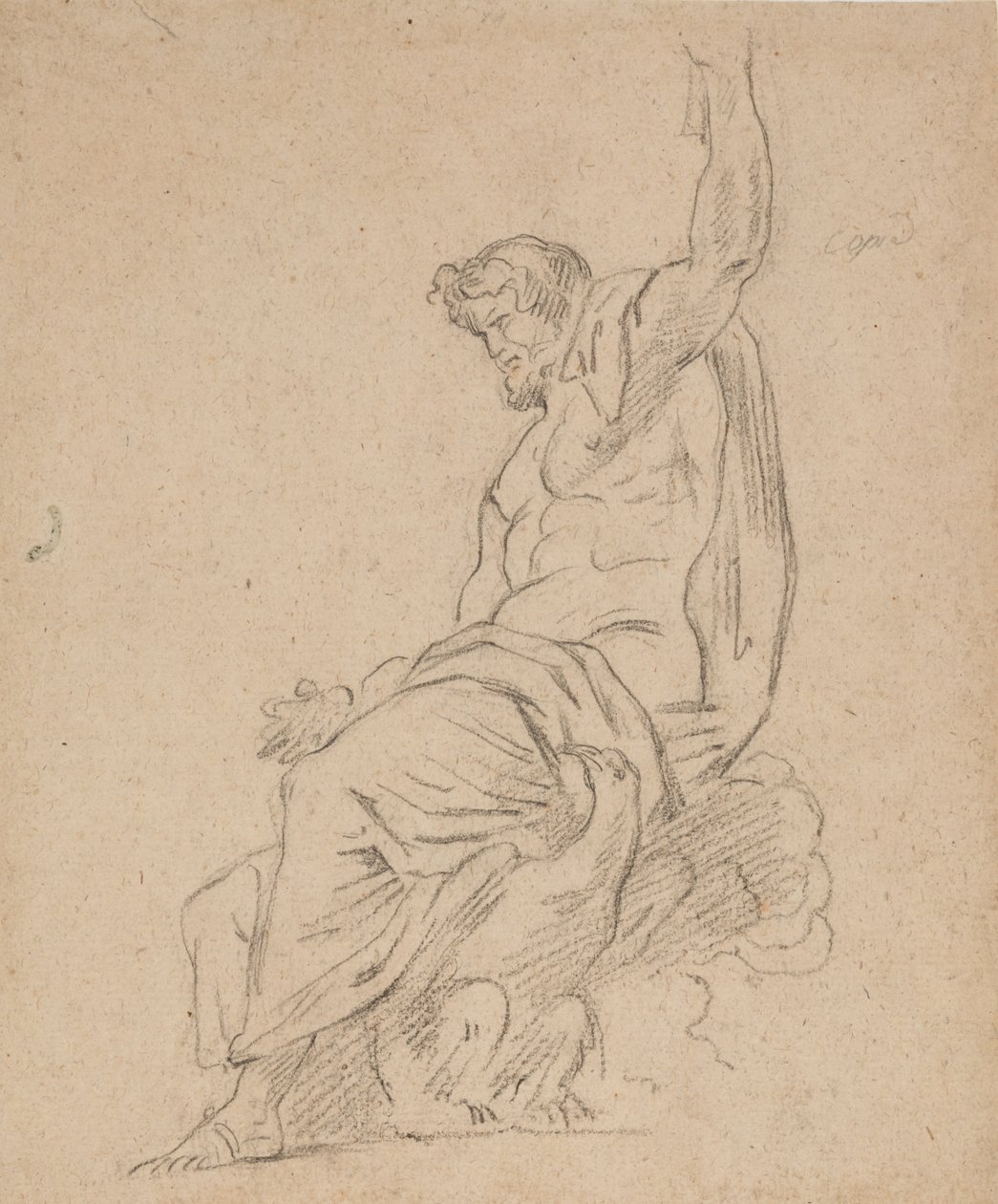 Seated figure of a man, possibly Jupiter, on an eagle, reaching up with his left hand by Ferdinand Victor Eugene Delacroix