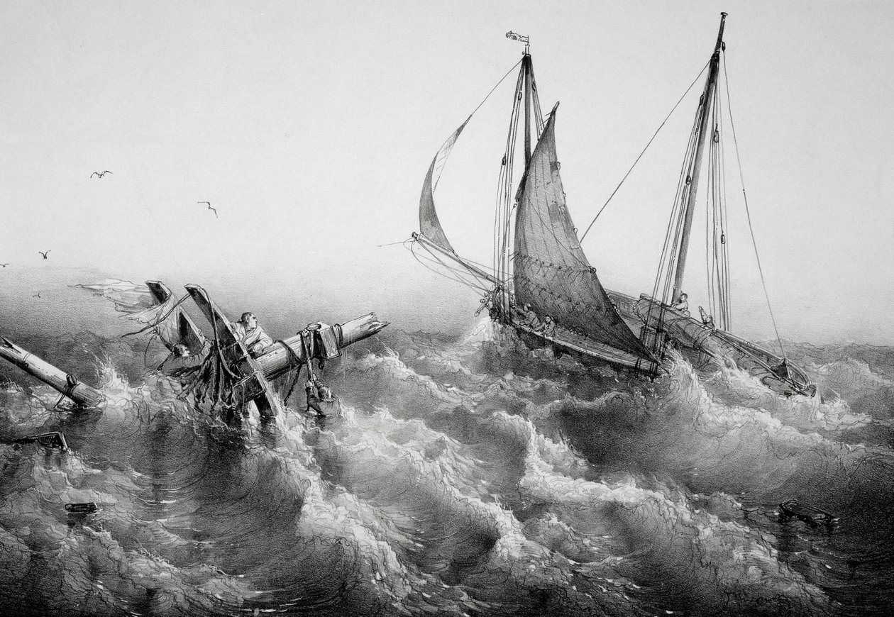 After storm, Lithograph by Ferdinand Perrot by Ferdinand Victor Perrot