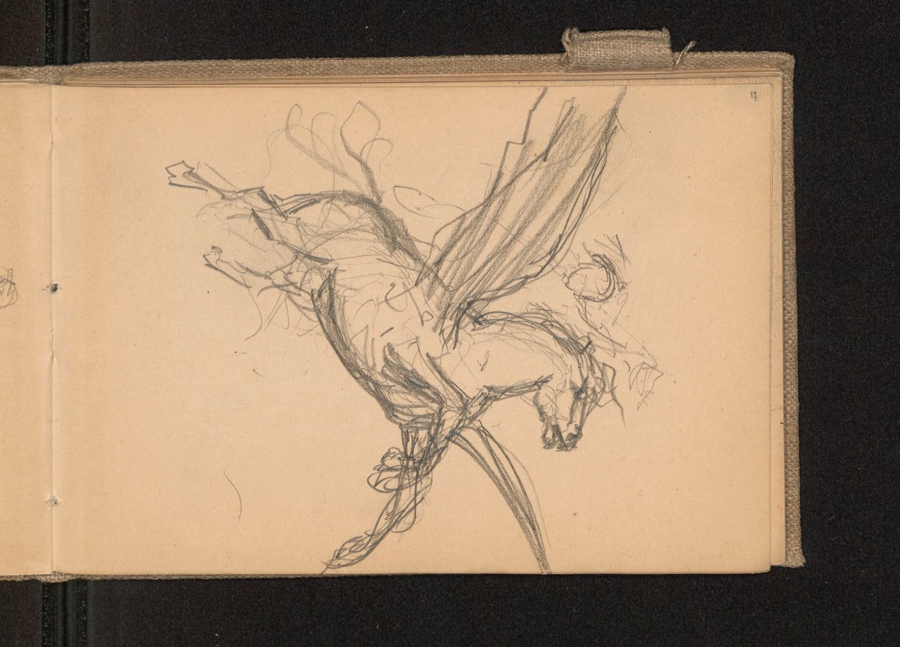 Pegasus with Rider in Flight; verso: including card 18 notes with paint prices by Ferdynand Ruszczyc