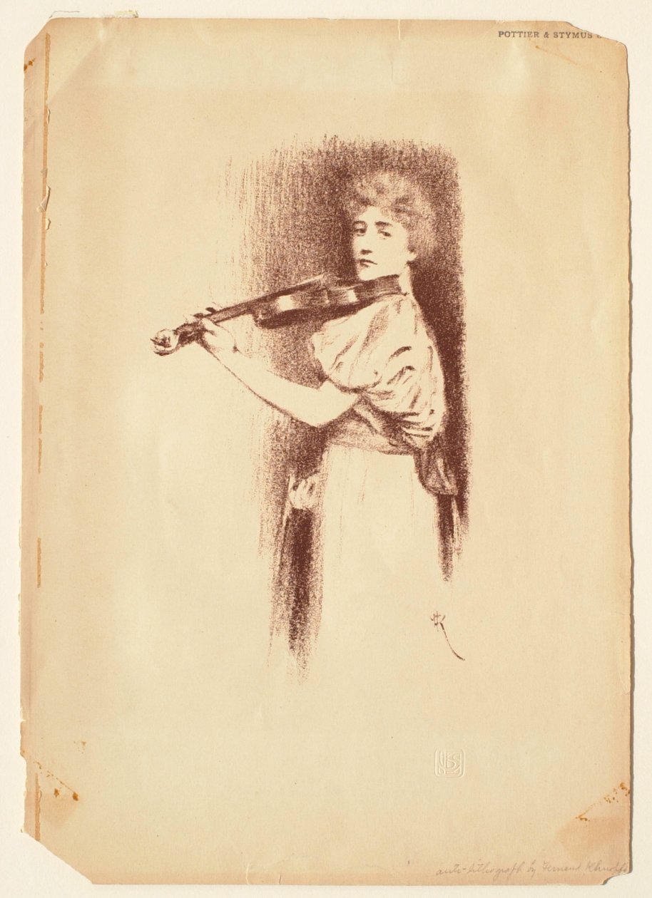 Woman Playing the Violin by Fernand Khnopff