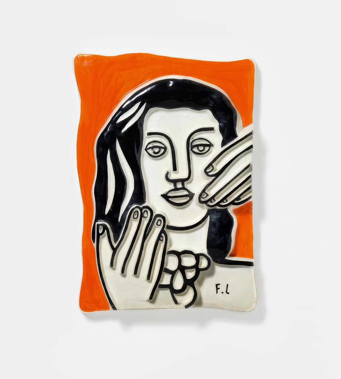 Face with Two Hands on Orange Background by Fernand Leger