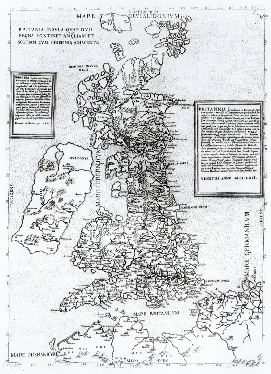 Britania Insula quae dup Regna continet Angliam et Scotiam cum Hibernia adiacente, engraved by Paulo Forlani, 1562 by Fernando Bertelli