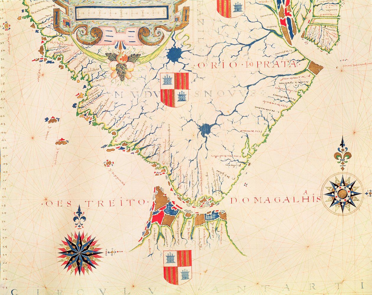 Fol.13 Map of South America and the Magellan Straits, from an Atlas, 1571 by Fernao Vaz Dourado