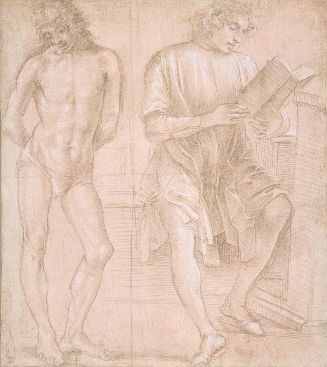Standing Youth with Hands Behind His Back, and a Seated Youth Reading by Filippino Lippi