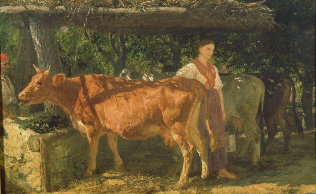 Three Cows Feeding, 1860 by Filippo Palizzi