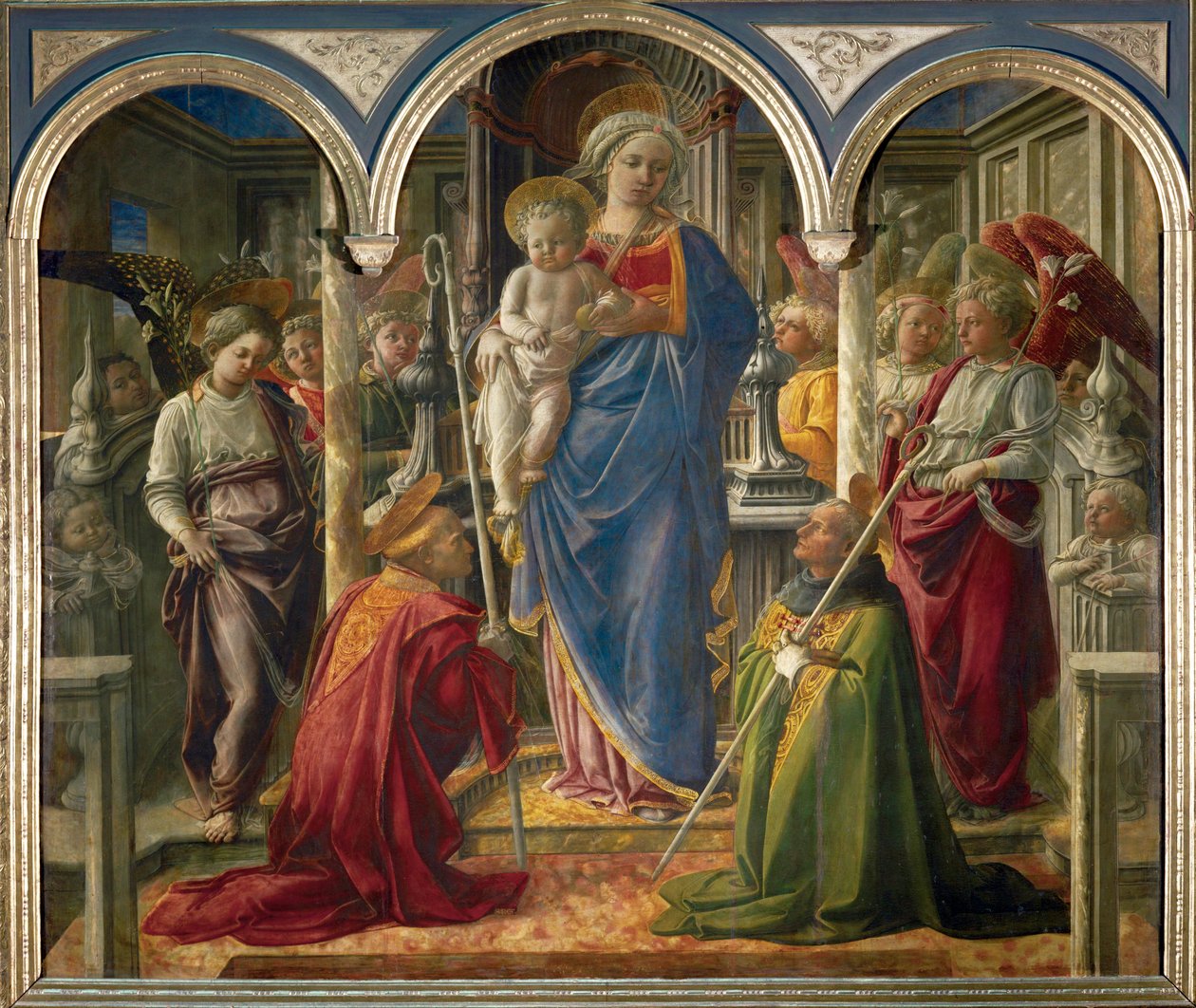 Madonna and Child with Angels, and Saints Frediano and Augustine, called "Pala Barbadori" by Filippo (workshop of) Lippi