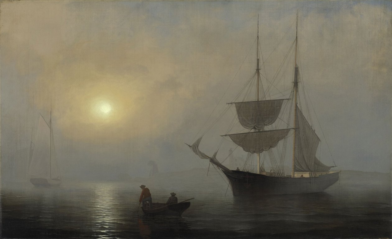 Ship in Fog, Gloucester Harbor by Fitz Henry Lane
