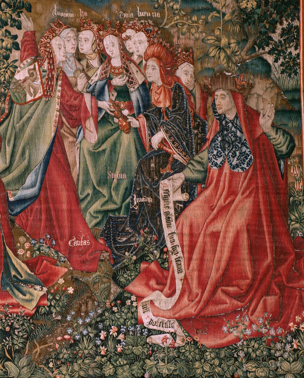 Series Human Redemption or Vices and Virtues. The Virtues challenge the Vices when Christ begins his ministry. Sixth tapestry in the series. by Flemish School