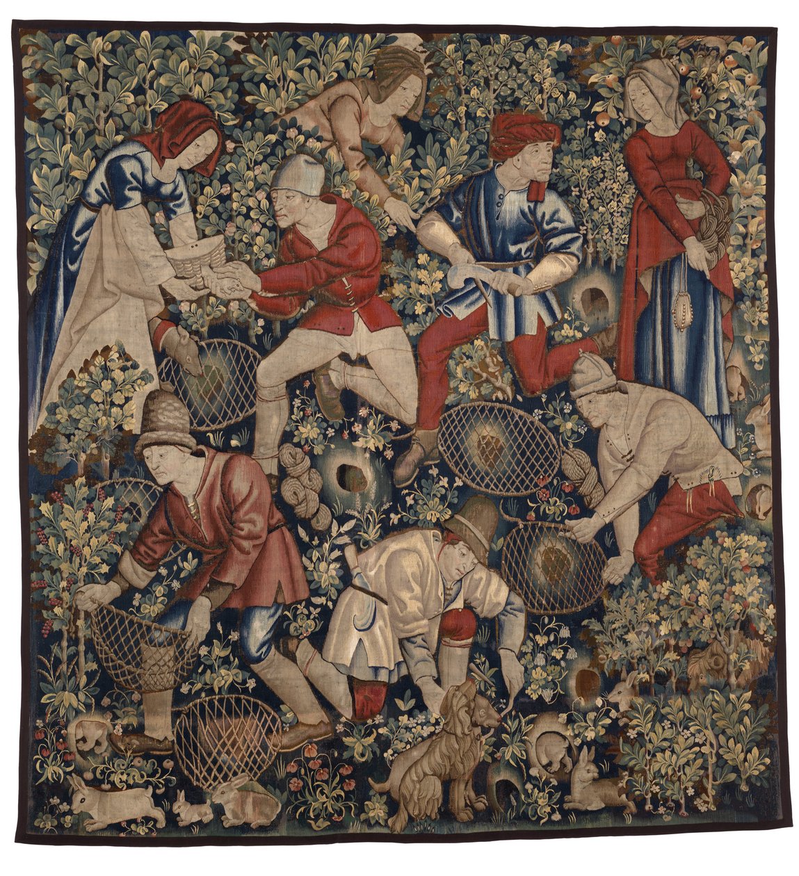 Tapestry Depicting Peasants Hunting Rabbits with Ferrets, Tournai, c ...