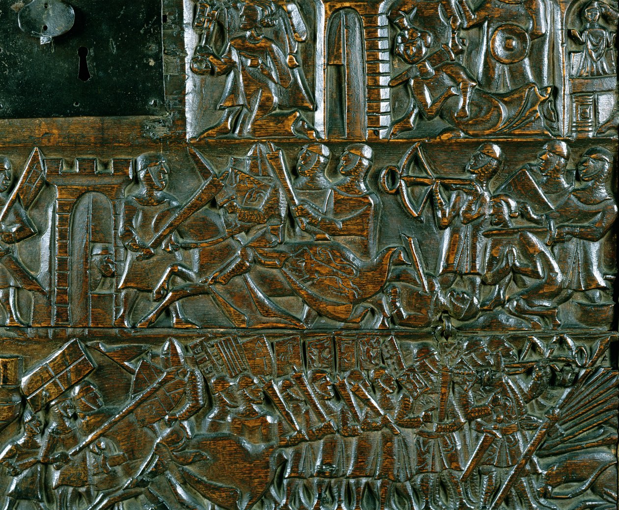The Courtrai Chest Depicting Two Scenes from the Battle of the Golden Spurs Fought in Courtrai in 1302 (detail) by Flemish School