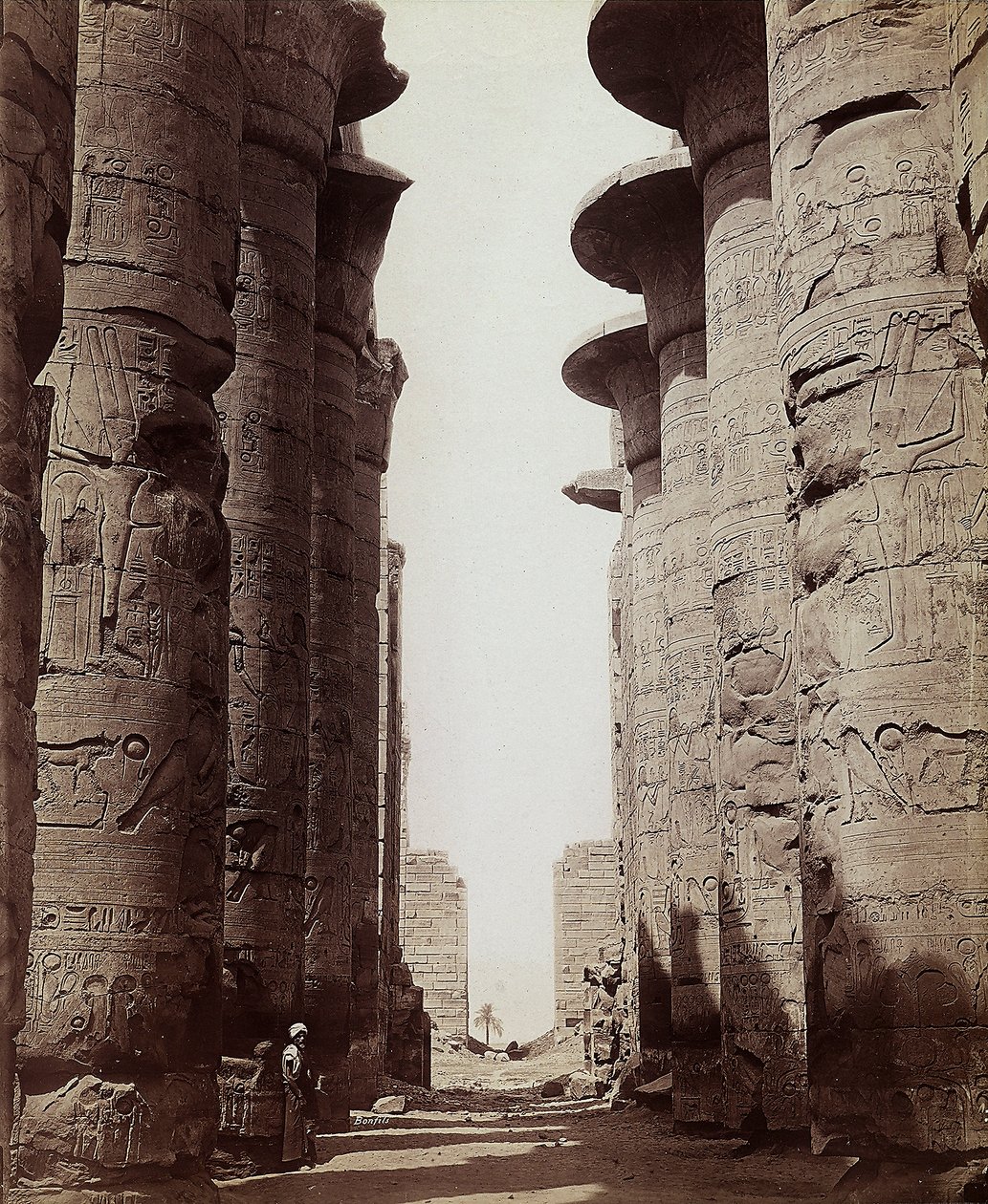 Columns of the Hypostyle Hall of the Great Temple of Amon-Ra in Karnak, Egypt by Félix Bonfils