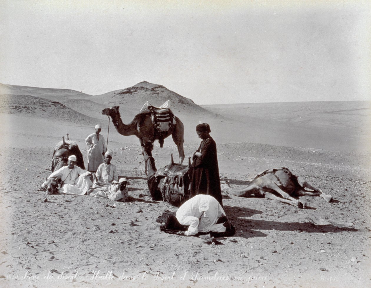 Egyptian Cameleers During a Pause in the Desert by Félix Bonfils