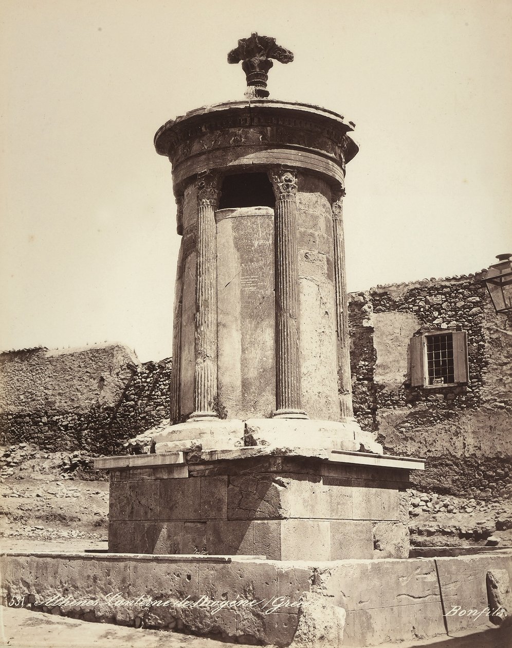 Monument to Lysicrates, located in the city of Athens by Félix Bonfils