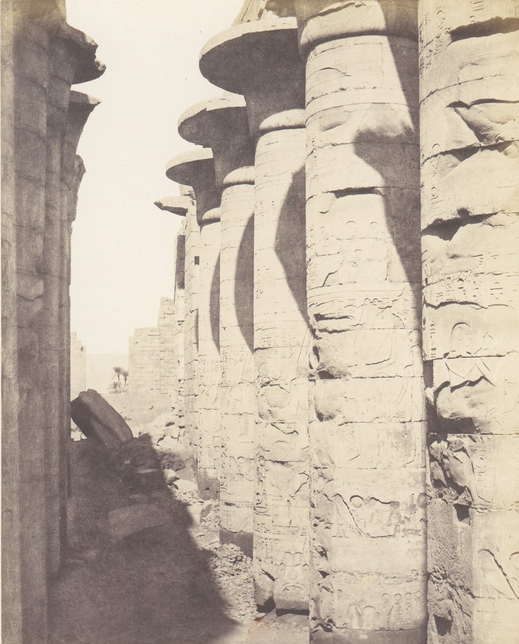 Karnak Thebes, Palace - Hypostyle Hall - Central Colonnade View, 1851-52, printed 1853-54 by Félix Teynard